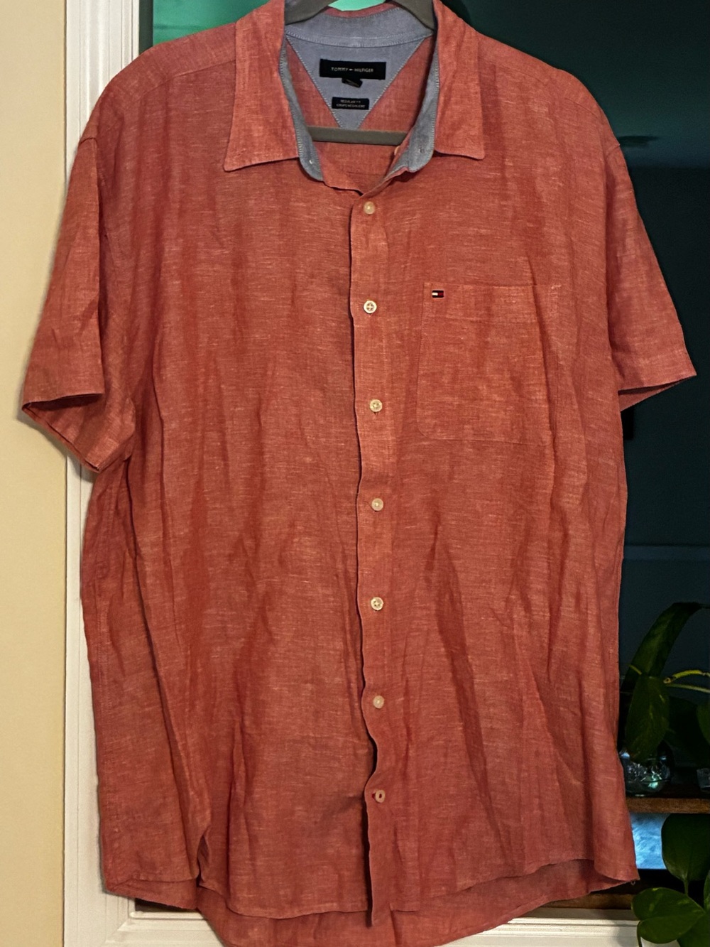 Tommy Hilfiger Men's Orange-Red Short-Sleeve Button-Down Shirt